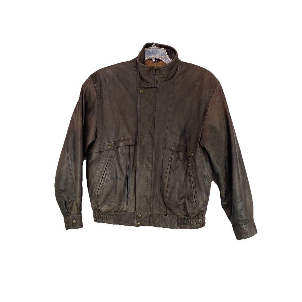 Hunting Horn Classics Mens Brown Leather Bomber Jacket M Quilted Lining Vintage